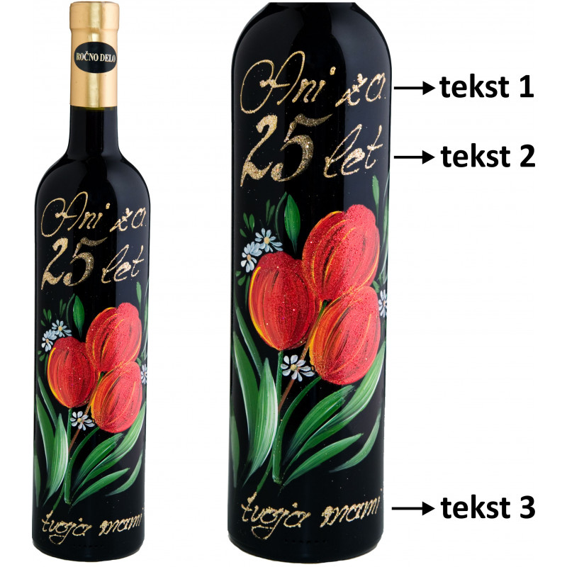 Personalizirano vino Amon-poslikava-jubilejno-rdeč tulipan-0.75l (v.112)